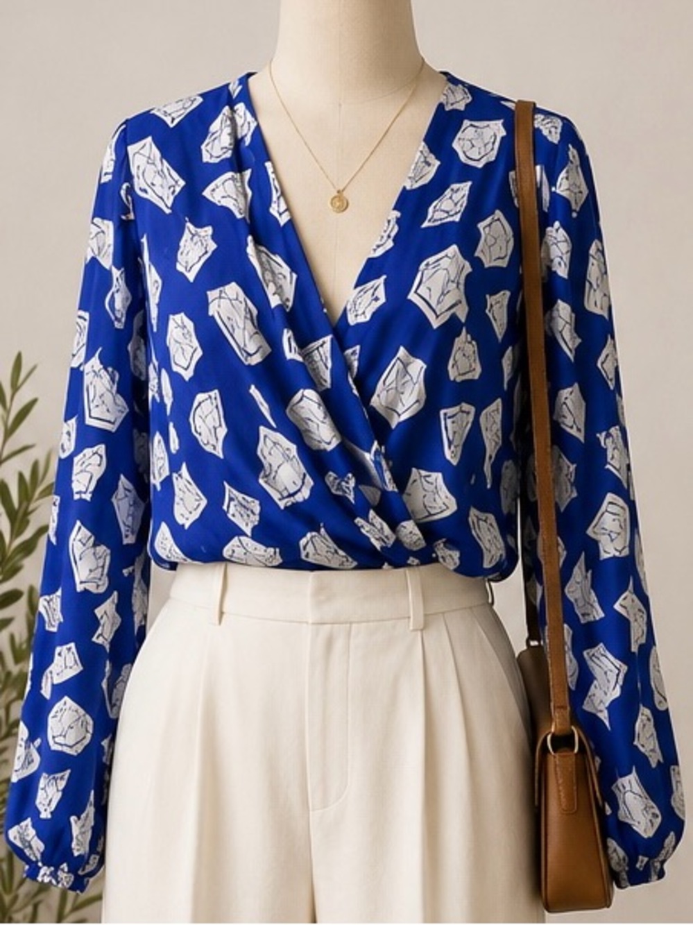 Blue and White Women's Top